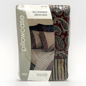 Target Pillowcases Green Burgundy Paisley Stripes Set of 2 Vintage 2001